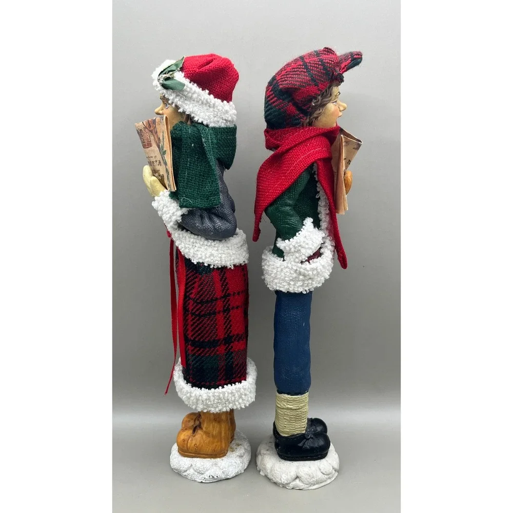 Vtg Christmas Carolers Figurines Set of 2 Red Plaid Holiday Decor 10